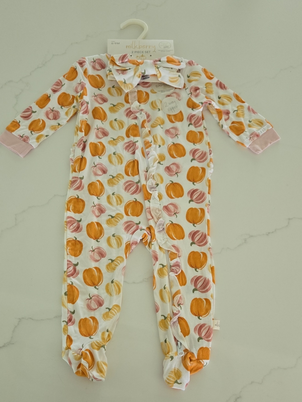 Milkberry Baby Girl Bamboo Pumpkin Fall Sleeper Footie 3-6 6-9 months NWT